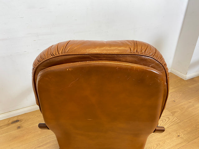 WMK 1/2 Formschöner, sehr bequemer & gut erhaltener skandinavischer Ledersessel mit gestepptem Echtleder # Sessel Lesesessel Relaxsessel Easy Chair Fernsehsessel Leder Vintage Mid-Century # Stückpreis