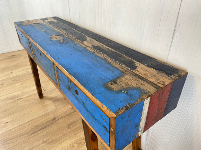 Boatwood by WMK # Besonders schöne Konsole aus altem Bootsholz, ein handgefertigtes Unikat aus massivem Teakholz # Sideboard Sideboard Schreibtisch Sekretär Schrank Flurkommode Teak Industrial