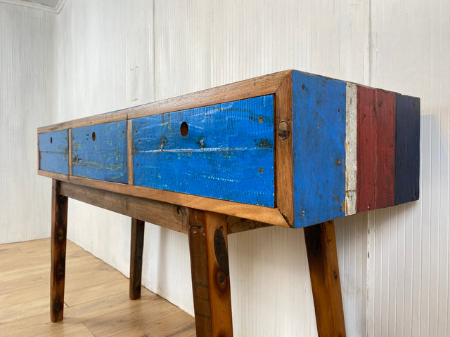 Boatwood by WMK # Besonders schöne Konsole aus altem Bootsholz, ein handgefertigtes Unikat aus massivem Teakholz # Sideboard Sideboard Schreibtisch Sekretär Schrank Flurkommode Teak Industrial