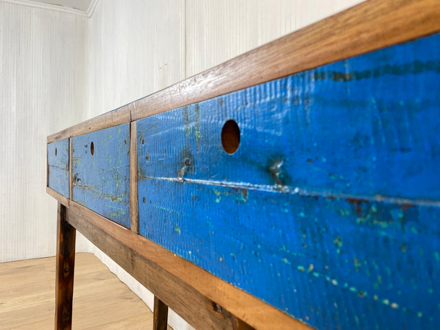 Boatwood by WMK # Besonders schöne Konsole aus altem Bootsholz, ein handgefertigtes Unikat aus massivem Teakholz # Sideboard Sideboard Schreibtisch Sekretär Schrank Flurkommode Teak Industrial
