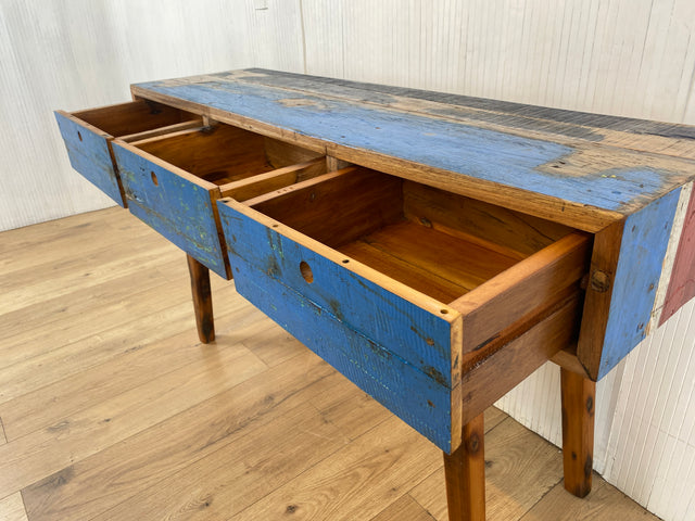 Boatwood by WMK # Besonders schöne Konsole aus altem Bootsholz, ein handgefertigtes Unikat aus massivem Teakholz # Sideboard Sideboard Schreibtisch Sekretär Schrank Flurkommode Teak Industrial