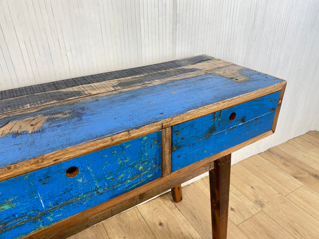 Boatwood by WMK # Besonders schöne Konsole aus altem Bootsholz, ein handgefertigtes Unikat aus massivem Teakholz # Sideboard Sideboard Schreibtisch Sekretär Schrank Flurkommode Teak Industrial