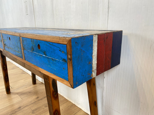Boatwood by WMK # Besonders schöne Konsole aus altem Bootsholz, ein handgefertigtes Unikat aus massivem Teakholz # Sideboard Sideboard Schreibtisch Sekretär Schrank Flurkommode Teak Industrial