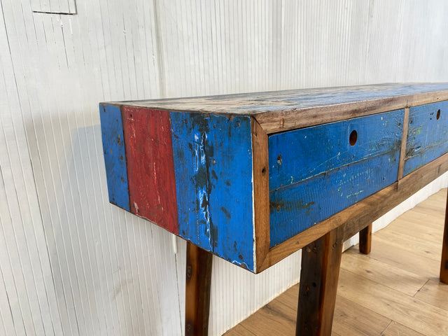 Boatwood by WMK # Besonders schöne Konsole aus altem Bootsholz, ein handgefertigtes Unikat aus massivem Teakholz # Sideboard Sideboard Schreibtisch Sekretär Schrank Flurkommode Teak Industrial