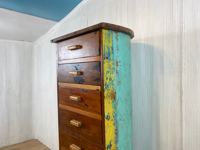 Boatwood by WMK # Besonderes Highboard aus altem Einbaum Boot mit 8 Schubladen , ein handgefertigtes Unikat aus massivem Teakholz # Schrank Kommode Schubladenkommode Wäschekommode Bootsmöbel Teak