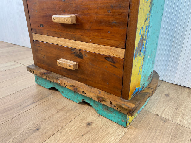 Boatwood by WMK # Besonderes Highboard aus altem Einbaum Boot mit 8 Schubladen , ein handgefertigtes Unikat aus massivem Teakholz # Schrank Kommode Schubladenkommode Wäschekommode Bootsmöbel Teak