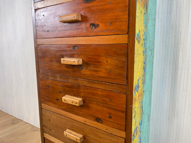Boatwood by WMK # Besonderes Highboard aus altem Einbaum Boot mit 8 Schubladen , ein handgefertigtes Unikat aus massivem Teakholz # Schrank Kommode Schubladenkommode Wäschekommode Bootsmöbel Teak
