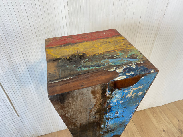 Boatwood by WMK # Formschöne, 110cm Größe Säule aus altem Bootsholz, ein handgefertigtes Unikat aus massivem Teakholz # Beistelltisch Blumenständer Blumentisch Ablage Dekor Abstrakte Kunst Bootsmöbel