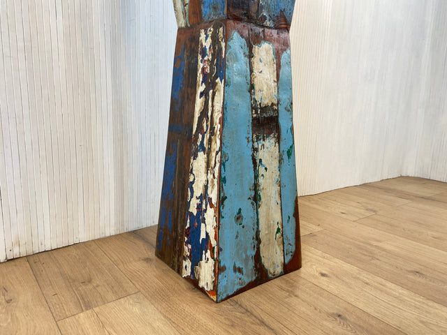 Boatwood by WMK # Formschöne, 110cm Größe Säule aus altem Bootsholz, ein handgefertigtes Unikat aus massivem Teakholz # Beistelltisch Blumenständer Blumentisch Ablage Dekor Abstrakte Kunst Bootsmöbel
