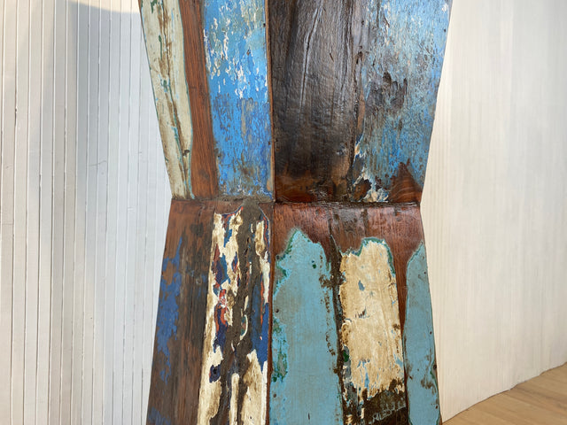 Boatwood by WMK # Formschöne, 110cm Größe Säule aus altem Bootsholz, ein handgefertigtes Unikat aus massivem Teakholz # Beistelltisch Blumenständer Blumentisch Ablage Dekor Abstrakte Kunst Bootsmöbel