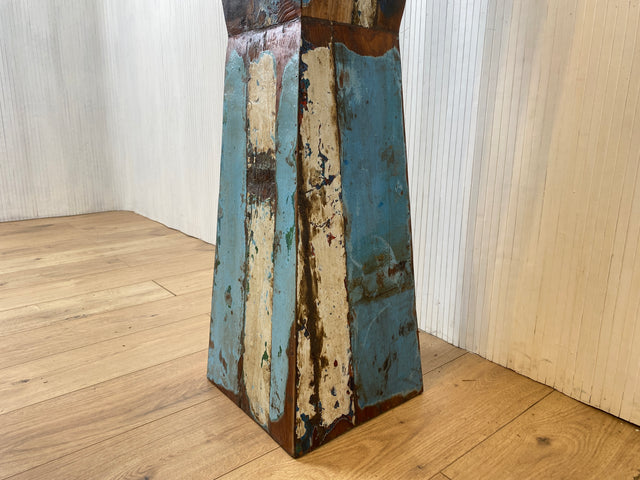 Boatwood by WMK # Formschöne, 110cm Größe Säule aus altem Bootsholz, ein handgefertigtes Unikat aus massivem Teakholz # Beistelltisch Blumenständer Blumentisch Ablage Dekor Abstrakte Kunst Bootsmöbel