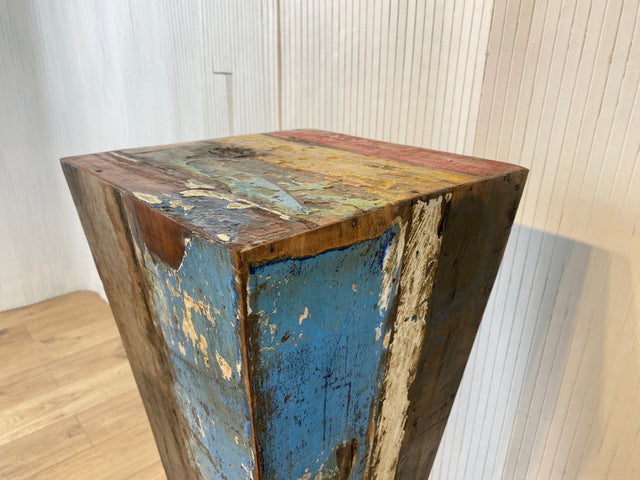 Boatwood by WMK # Formschöne, 110cm Größe Säule aus altem Bootsholz, ein handgefertigtes Unikat aus massivem Teakholz # Beistelltisch Blumenständer Blumentisch Ablage Dekor Abstrakte Kunst Bootsmöbel