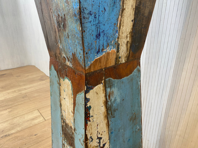Boatwood by WMK # Formschöne, 110cm Größe Säule aus altem Bootsholz, ein handgefertigtes Unikat aus massivem Teakholz # Beistelltisch Blumenständer Blumentisch Ablage Dekor Abstrakte Kunst Bootsmöbel