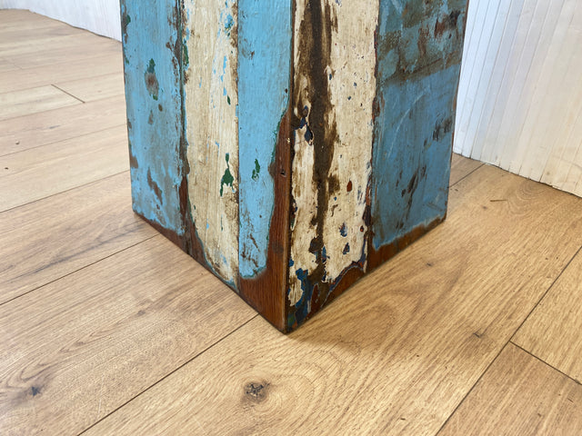 Boatwood by WMK # Formschöne, 110cm Größe Säule aus altem Bootsholz, ein handgefertigtes Unikat aus massivem Teakholz # Beistelltisch Blumenständer Blumentisch Ablage Dekor Abstrakte Kunst Bootsmöbel