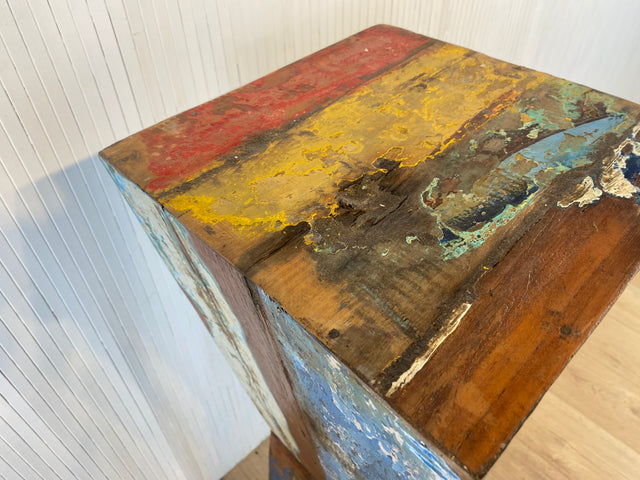 Boatwood by WMK # Formschöne, 110cm Größe Säule aus altem Bootsholz, ein handgefertigtes Unikat aus massivem Teakholz # Beistelltisch Blumenständer Blumentisch Ablage Dekor Abstrakte Kunst Bootsmöbel