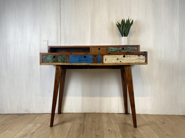 Boatwood by WMK # Nachhaltiger Sekretär aus altem Bootsholz, ein handgefertigtes Unikat aus massivem Teakholz # Schreibtisch Schminktisch Schminkkommode Desk Pult Konsole Kommode Treibholz Bootsmöbel