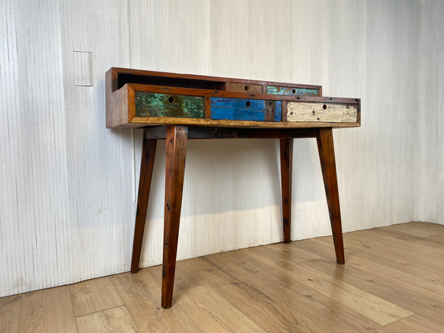 Boatwood by WMK # Nachhaltiger Sekretär aus altem Bootsholz, ein handgefertigtes Unikat aus massivem Teakholz # Schreibtisch Schminktisch Schminkkommode Desk Pult Konsole Kommode Treibholz Bootsmöbel