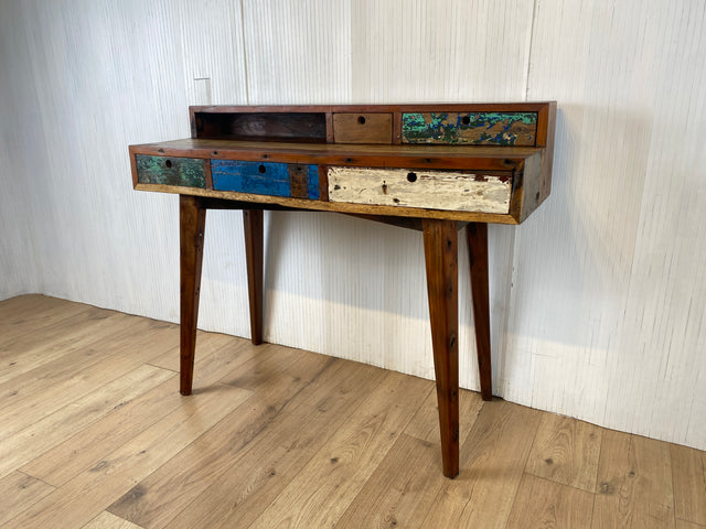 Boatwood by WMK # Nachhaltiger Sekretär aus altem Bootsholz, ein handgefertigtes Unikat aus massivem Teakholz # Schreibtisch Schminktisch Schminkkommode Desk Pult Konsole Kommode Treibholz Bootsmöbel