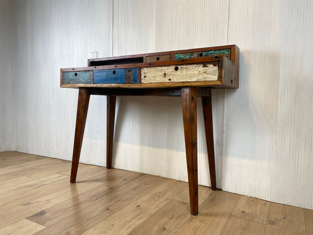 Boatwood by WMK # Nachhaltiger Sekretär aus altem Bootsholz, ein handgefertigtes Unikat aus massivem Teakholz # Schreibtisch Schminktisch Schminkkommode Desk Pult Konsole Kommode Treibholz Bootsmöbel