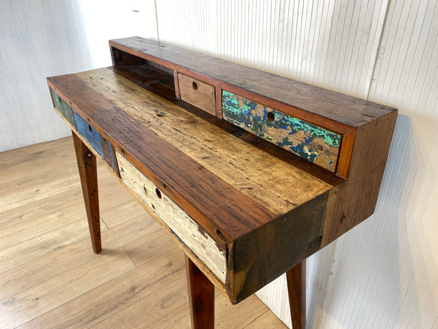 Boatwood by WMK # Nachhaltiger Sekretär aus altem Bootsholz, ein handgefertigtes Unikat aus massivem Teakholz # Schreibtisch Schminktisch Schminkkommode Desk Pult Konsole Kommode Treibholz Bootsmöbel