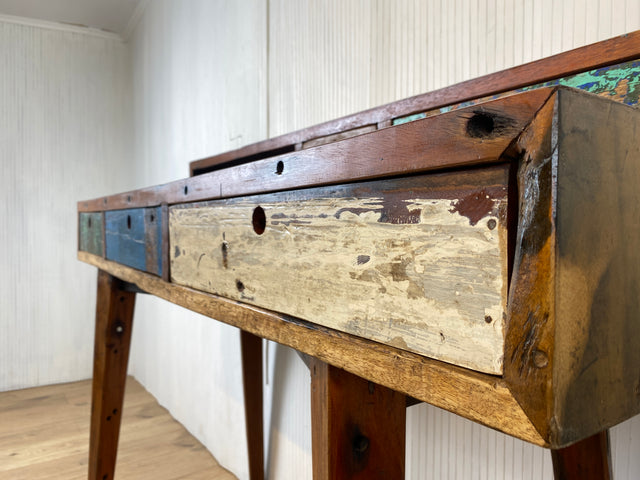 Boatwood by WMK # Nachhaltiger Sekretär aus altem Bootsholz, ein handgefertigtes Unikat aus massivem Teakholz # Schreibtisch Schminktisch Schminkkommode Desk Pult Konsole Kommode Treibholz Bootsmöbel
