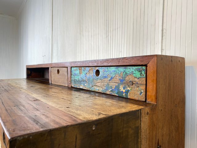 Boatwood by WMK # Nachhaltiger Sekretär aus altem Bootsholz, ein handgefertigtes Unikat aus massivem Teakholz # Schreibtisch Schminktisch Schminkkommode Desk Pult Konsole Kommode Treibholz Bootsmöbel