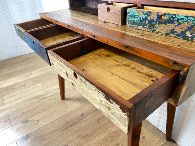 Boatwood by WMK # Nachhaltiger Sekretär aus altem Bootsholz, ein handgefertigtes Unikat aus massivem Teakholz # Schreibtisch Schminktisch Schminkkommode Desk Pult Konsole Kommode Treibholz Bootsmöbel