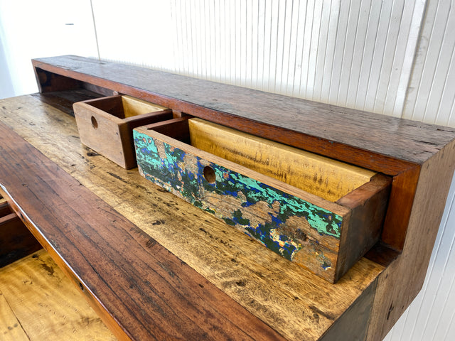 Boatwood by WMK # Nachhaltiger Sekretär aus altem Bootsholz, ein handgefertigtes Unikat aus massivem Teakholz # Schreibtisch Schminktisch Schminkkommode Desk Pult Konsole Kommode Treibholz Bootsmöbel