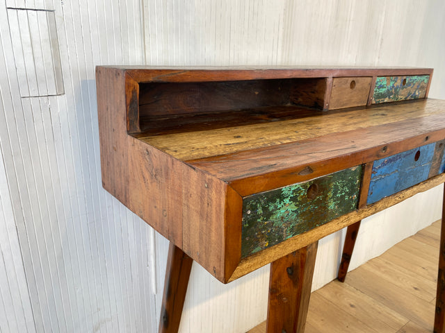 Boatwood by WMK # Nachhaltiger Sekretär aus altem Bootsholz, ein handgefertigtes Unikat aus massivem Teakholz # Schreibtisch Schminktisch Schminkkommode Desk Pult Konsole Kommode Treibholz Bootsmöbel