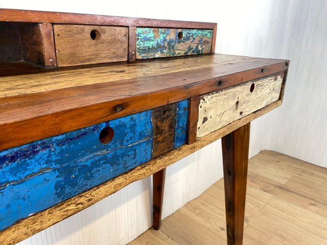 Boatwood by WMK # Nachhaltiger Sekretär aus altem Bootsholz, ein handgefertigtes Unikat aus massivem Teakholz # Schreibtisch Schminktisch Schminkkommode Desk Pult Konsole Kommode Treibholz Bootsmöbel