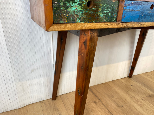 Boatwood by WMK # Nachhaltiger Sekretär aus altem Bootsholz, ein handgefertigtes Unikat aus massivem Teakholz # Schreibtisch Schminktisch Schminkkommode Desk Pult Konsole Kommode Treibholz Bootsmöbel
