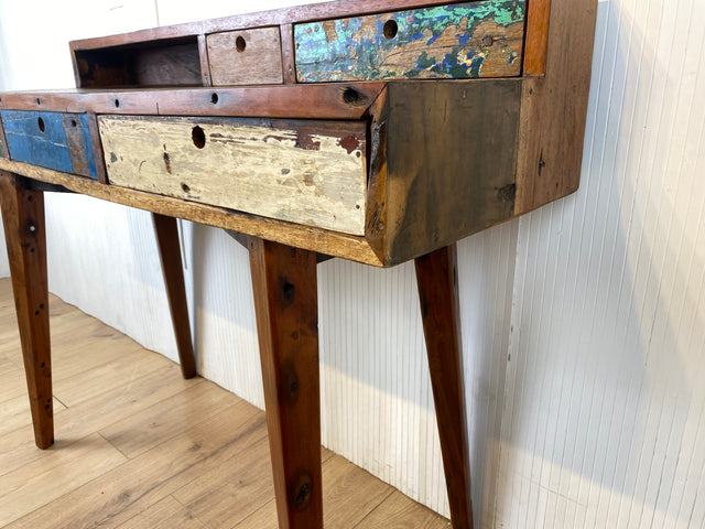 Boatwood by WMK # Nachhaltiger Sekretär aus altem Bootsholz, ein handgefertigtes Unikat aus massivem Teakholz # Schreibtisch Schminktisch Schminkkommode Desk Pult Konsole Kommode Treibholz Bootsmöbel