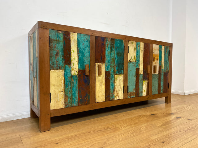 Boatwood by WMK I Nachhaltiges Sideboard handgefertigt aus altem Bootsholz I Teakholz in Originalfarben I Kommode TV-Lowboard Fernsehkommode Anrichte TV-Bank Bootsmöbel Teak I Berlin Bremen München