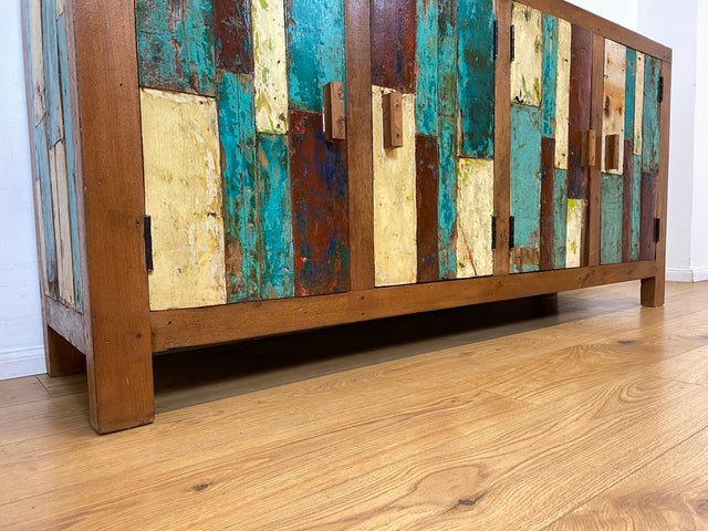 Boatwood by WMK I Nachhaltiges Sideboard handgefertigt aus altem Bootsholz I Teakholz in Originalfarben I Kommode TV-Lowboard Fernsehkommode Anrichte TV-Bank Bootsmöbel Teak I Berlin Bremen München