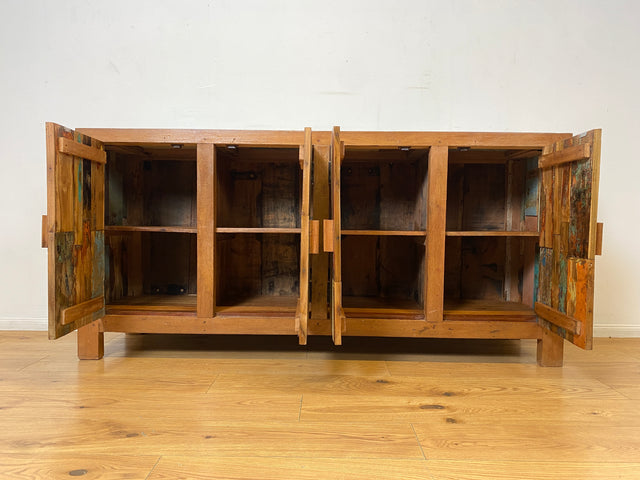 Boatwood by WMK I Nachhaltiges Sideboard handgefertigt aus altem Bootsholz I Teakholz in Originalfarben I Kommode TV-Lowboard Fernsehkommode Anrichte TV-Bank Bootsmöbel Teak I Berlin Bremen München