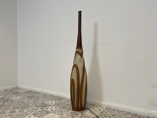 WMK Kunstvolle & gut erhaltene Bodenlampe , 120cm, zweistrahlig, vermutlich aus Indien, strukturiertes Plexiglas mit Flechtarbeiten # Stehlampe Stehleuchte Bodenleuchte Lampe Leuchte Licht Bodenvase