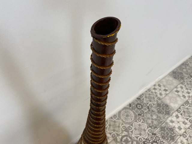WMK Kunstvolle & gut erhaltene Bodenlampe , 120cm, zweistrahlig, vermutlich aus Indien, strukturiertes Plexiglas mit Flechtarbeiten # Stehlampe Stehleuchte Bodenleuchte Lampe Leuchte Licht Bodenvase