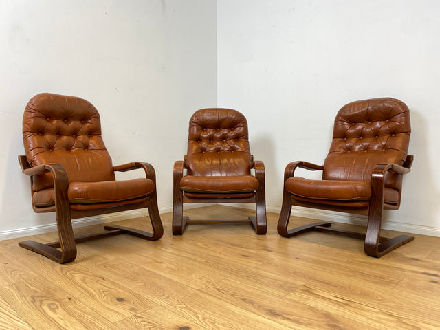 WMK 1/4 Beautifully designed, very comfortable & well-preserved Scandinavian leather armchair with quilted genuine leather # Armchair Reading Chair Relaxation Chair Easy Chair TV Chair Leather Vintage Mid-Century # Unit price