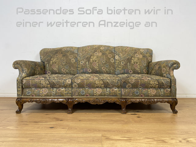 WMK Wunderschöner und gut erhaltener schwedischer 60er Jahre Sessel mit reichverziertem Holzrahmen & bequemen Federkern # Lesessessel Armchair Sitzgarnitur Rokoko Barock Chippendale Stilmöbel Vintage