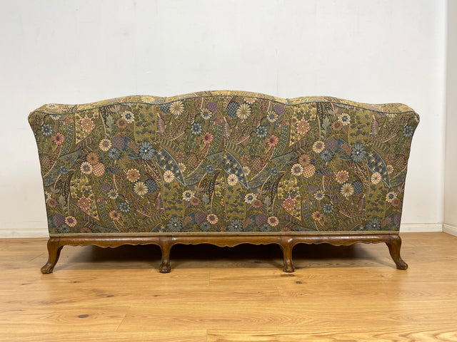 WMK Wunderschönes & gut erhaltenes 60er Jahre Sofa im Barock Stil mit tollem Bezug, reichverziertem Holzrahmen & bequemen Federkern # Couch 3-Sitzer Sitzgarnitur Rokoko Chippendale Stilmöbel Vintage