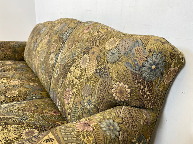 WMK Wunderschönes & gut erhaltenes 60er Jahre Sofa im Barock Stil mit tollem Bezug, reichverziertem Holzrahmen & bequemen Federkern # Couch 3-Sitzer Sitzgarnitur Rokoko Chippendale Stilmöbel Vintage