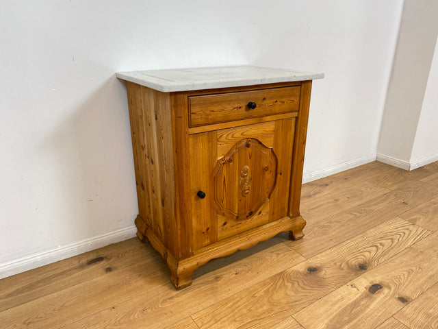 WMK # Freundliche kleine dänische antike Kommode aus vollem Holz mit Auflage aus weißem Marmor und Schublade # Marmorkommode Flurkommode Waschtisch Ablage Wickelkommode Weichholz Jugendstil Vintage