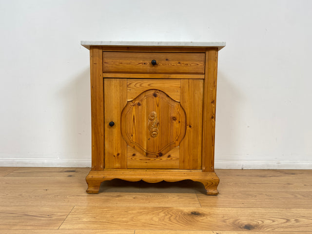 WMK # Freundliche kleine dänische antike Kommode aus vollem Holz mit Auflage aus weißem Marmor und Schublade # Marmorkommode Flurkommode Waschtisch Ablage Wickelkommode Weichholz Jugendstil Vintage