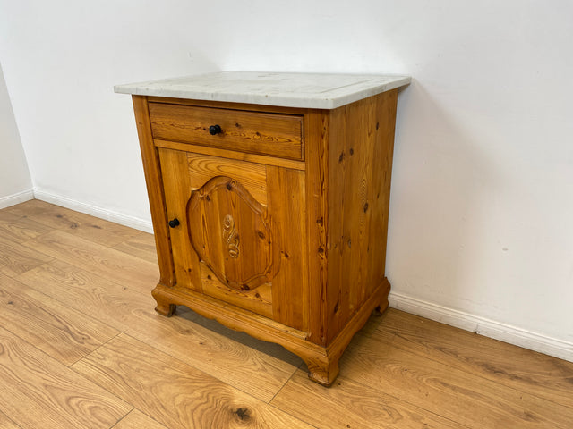 WMK # Freundliche kleine dänische antike Kommode aus vollem Holz mit Auflage aus weißem Marmor und Schublade # Marmorkommode Flurkommode Waschtisch Ablage Wickelkommode Weichholz Jugendstil Vintage