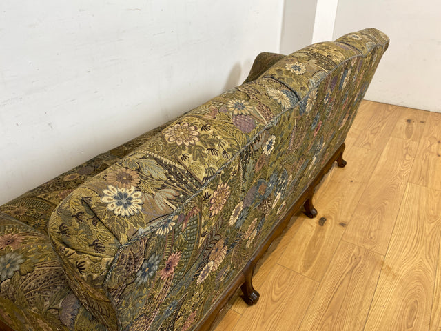 WMK Wunderschönes & gut erhaltenes 60er Jahre Sofa im Barock Stil mit tollem Bezug, reichverziertem Holzrahmen & bequemen Federkern # Couch 3-Sitzer Sitzgarnitur Rokoko Chippendale Stilmöbel Vintage