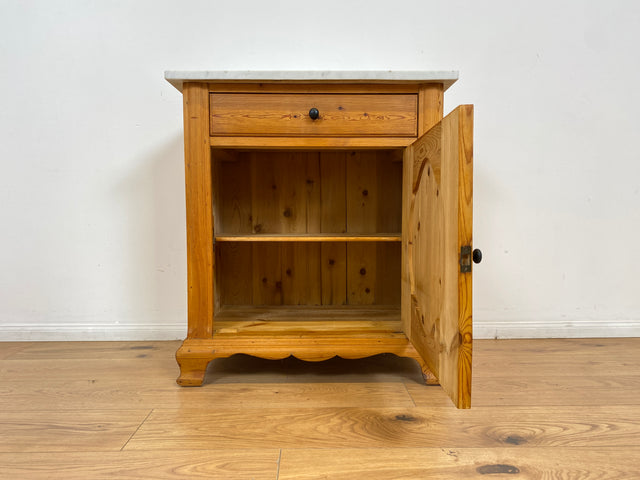WMK # Freundliche kleine dänische antike Kommode aus vollem Holz mit Auflage aus weißem Marmor und Schublade # Marmorkommode Flurkommode Waschtisch Ablage Wickelkommode Weichholz Jugendstil Vintage