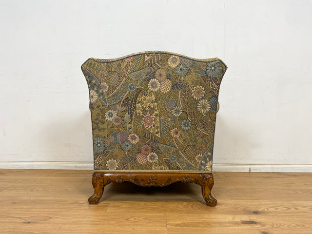 WMK Wunderschöner und gut erhaltener schwedischer 60er Jahre Sessel mit reichverziertem Holzrahmen & bequemen Federkern # Lesessessel Armchair Sitzgarnitur Rokoko Barock Chippendale Stilmöbel Vintage