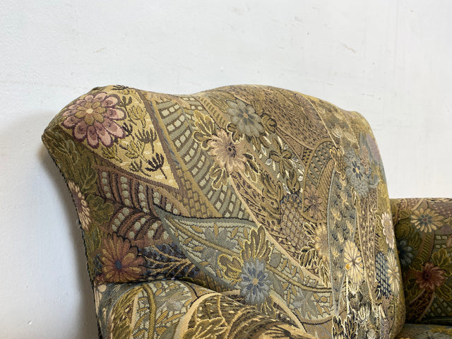 WMK Wunderschöner und gut erhaltener schwedischer 60er Jahre Sessel mit reichverziertem Holzrahmen & bequemen Federkern # Lesessessel Armchair Sitzgarnitur Rokoko Barock Chippendale Stilmöbel Vintage