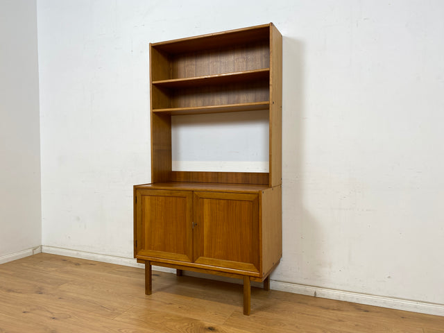 WMK Stilvoller skandinavischer 70er Jahre Bücherschrank aus vollem Holz in Teak, abschließbar mit verstellbaren Regalböden # Bücherregal Regal Kommode Highboard Sideboard Vintage Mid-Century Teakholz