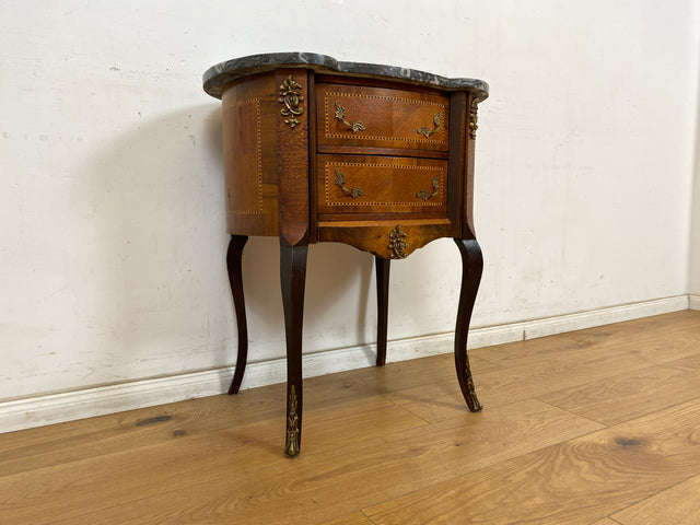 WMK Sehr elegante dänische Stilmöbel Kommode aus vollem Holz mit Marmor Auflage, Schubladen und Messingbeschlägen # Schubladenkommode Marmorkommode Flurkommode Beistelltisch Rokoko Barock Vintage